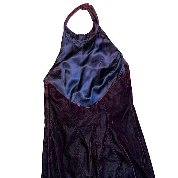 Vintage Scarlett Nite size 11/12 small purple velvet halter dress slit low back - Picture 4 of 10